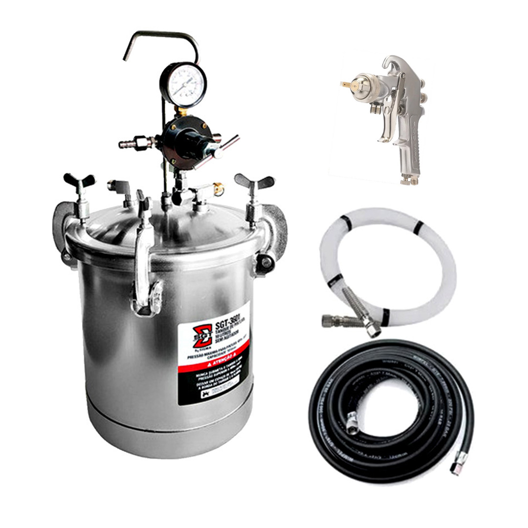 Kit Tanque de Pressão Sigma 10 Lts com Pistola de Pintura e Magueiras de 10 Mts