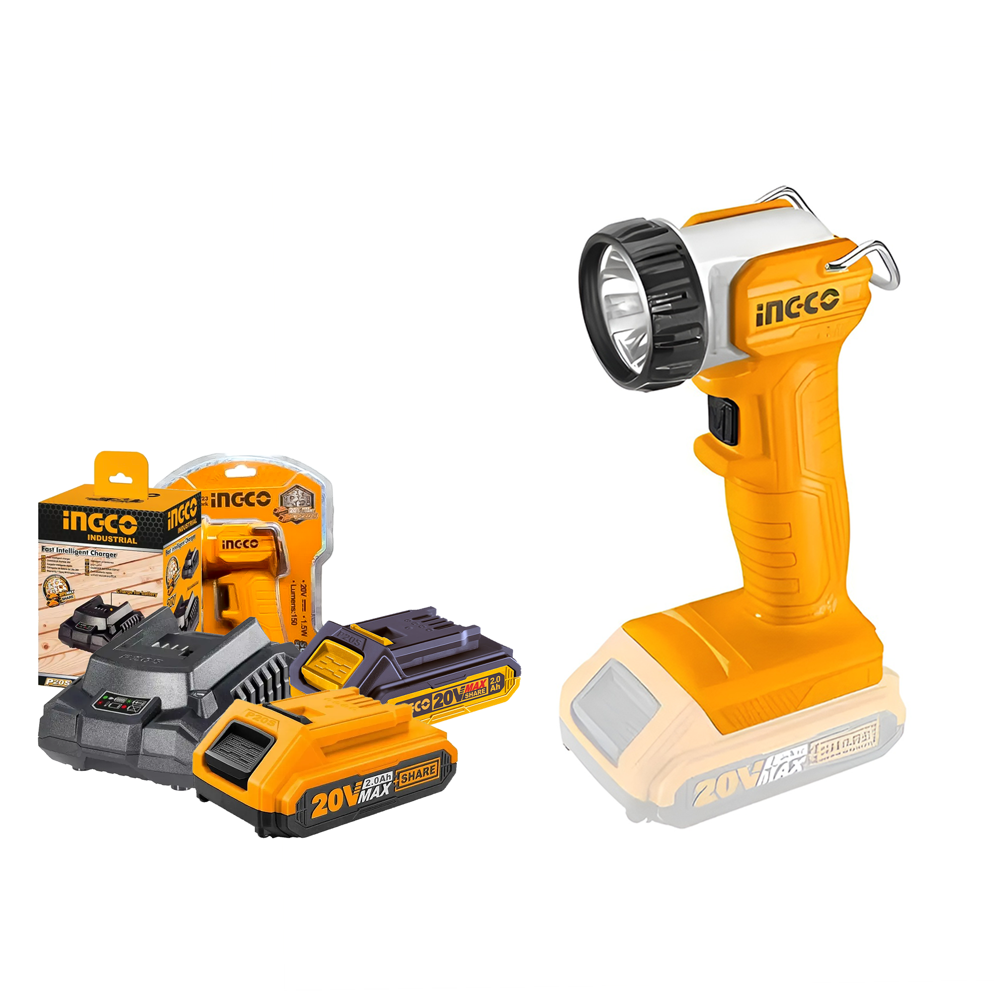 Lanterna de Trabalho INGCO Com Bateria 20V e Carregador CWLI2038