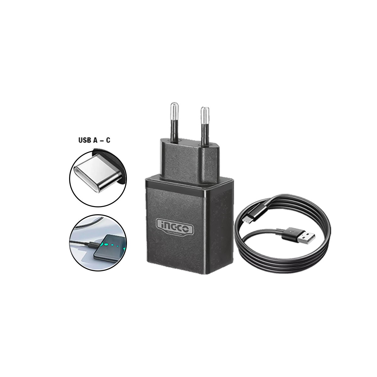 Carregador USB 12V S12 Bivolt Ingco Com Cabo Tipo-C - Imagem 2