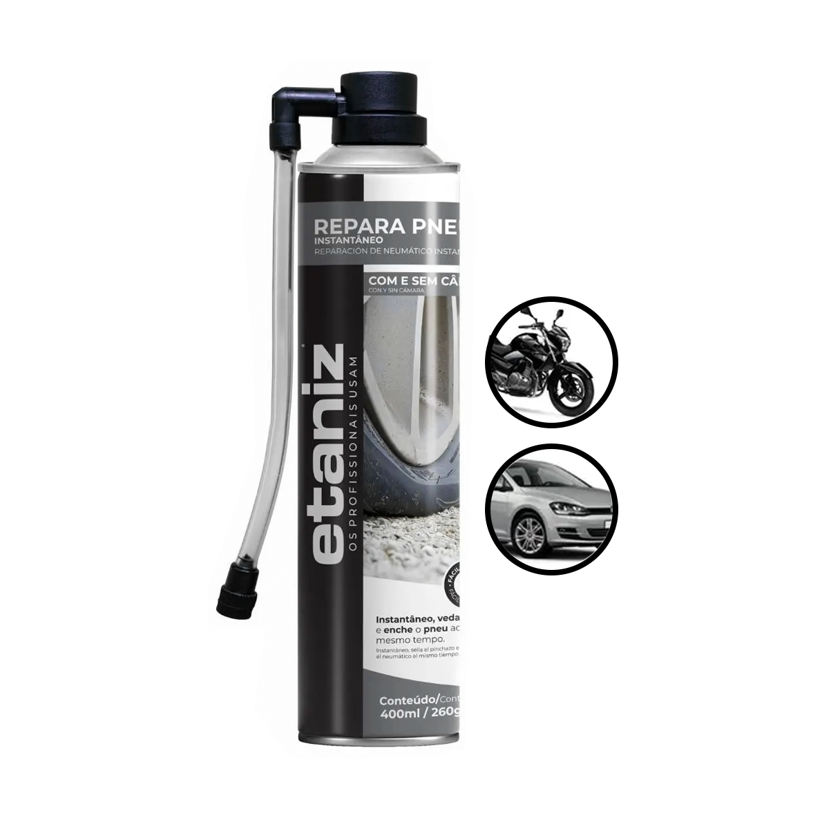 Reparo de Pneus Etaniz Spray Para Automóveis e Motocicletas 400ml - Imagem 3