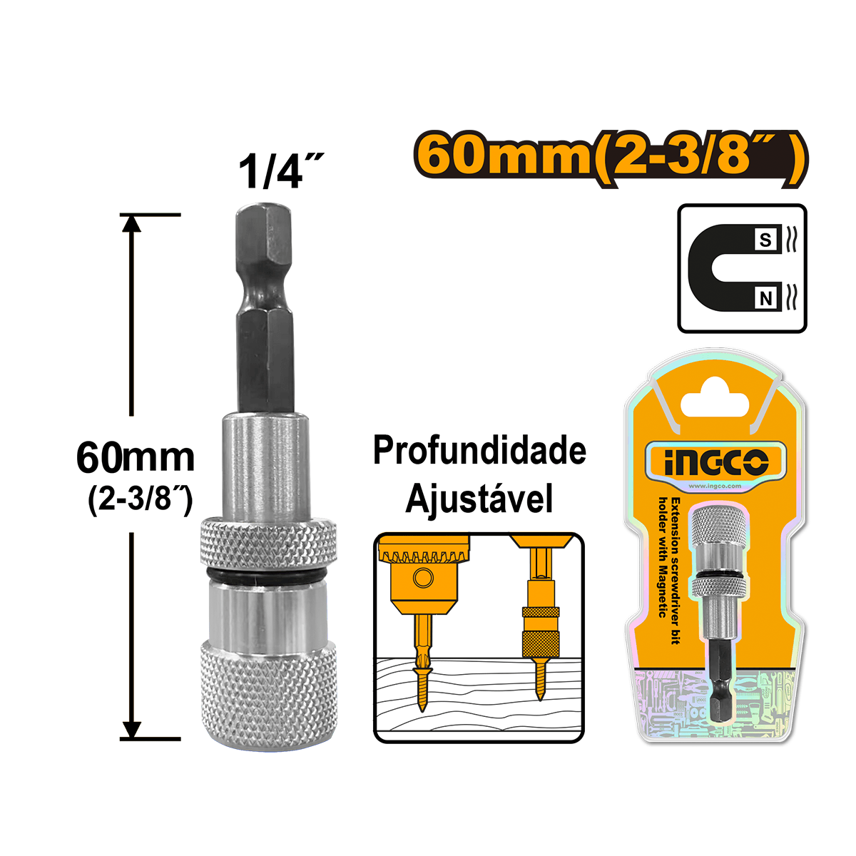 Porta Bits INGCO 1/4" Ref. ABH50608 - Imagem 2