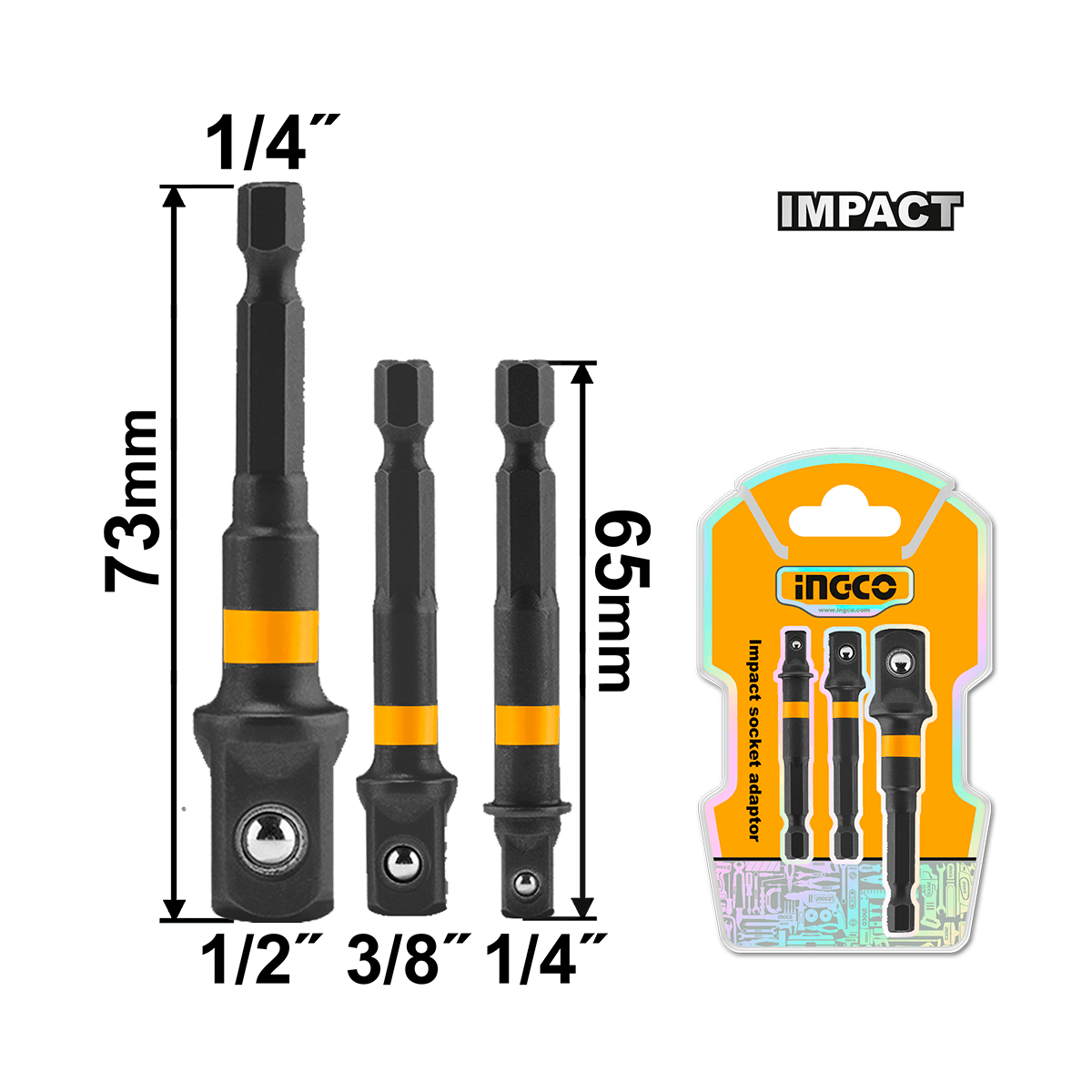Adaptador de Impacto INGCO 1/4" HEX 3 Peças - Imagem 2
