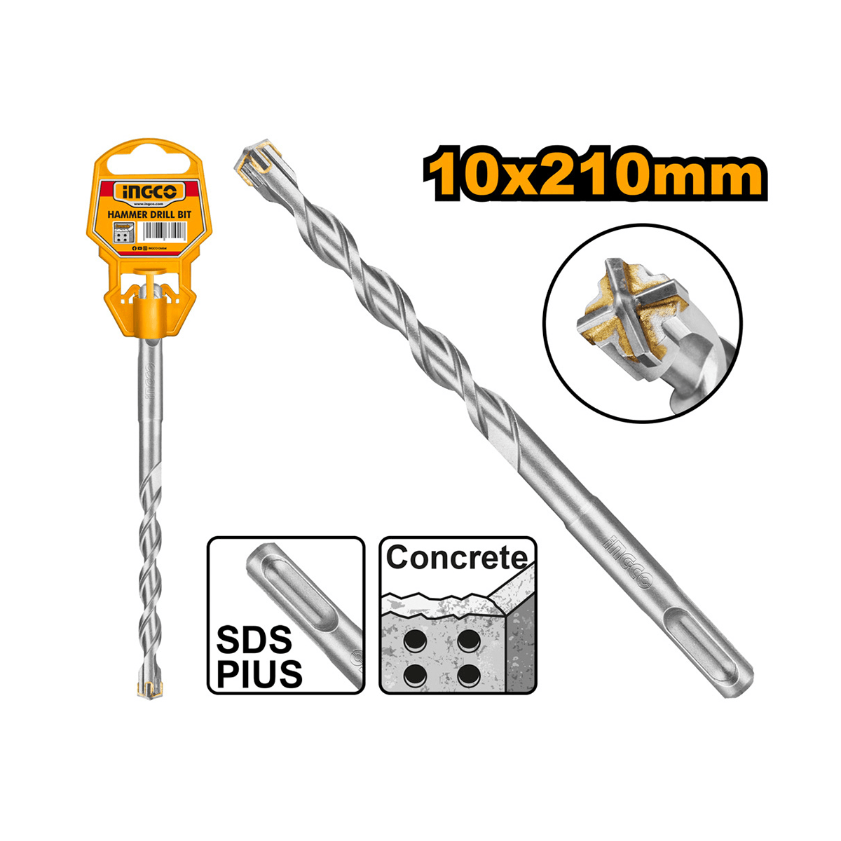 Broca INGCO 10x210mm SDS-PLUS Ponta Reforçada para Alvenaria - Imagem 2