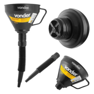 FUNIL PLÁSTICO PRETO DE 160MM COM BICO FLEXÍVEL REMOVÍVEL E COADOR - VONDER