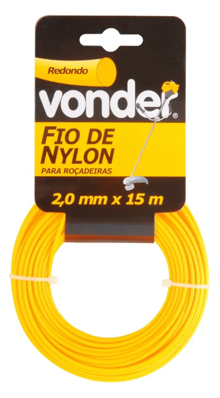FIO DE NYLON REDONDO 2,0 MM X 15 METROS PARA APARADORES E ROÇADEIRAS - VONDER