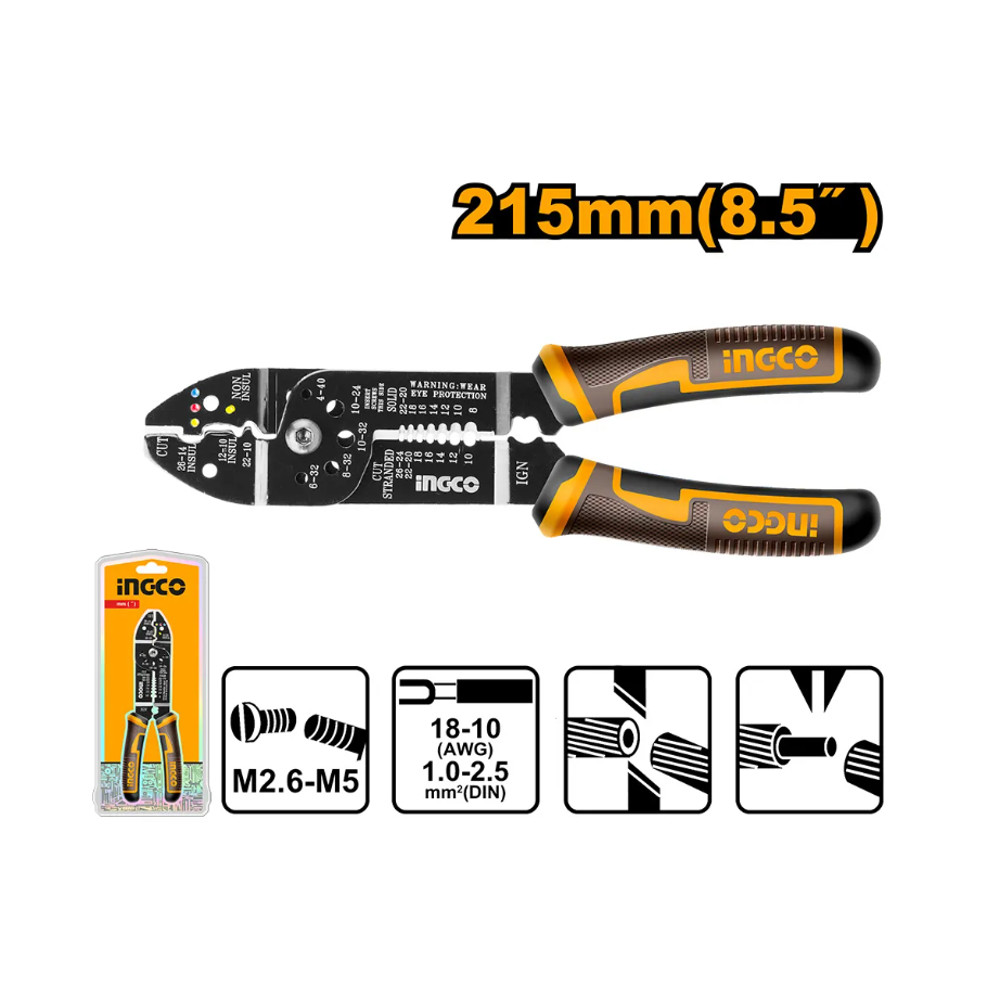 ALICATE 3 EM 1 PARA ELETRICISTA INGCO 8.1/2Pol - CORTAR, DECAPAR E CRIMPAR HWSP851 - Imagem 2