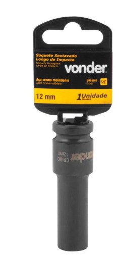 Soquete sextavado longo de impacto, 12 mm, encaixe de 1/2", VONDER