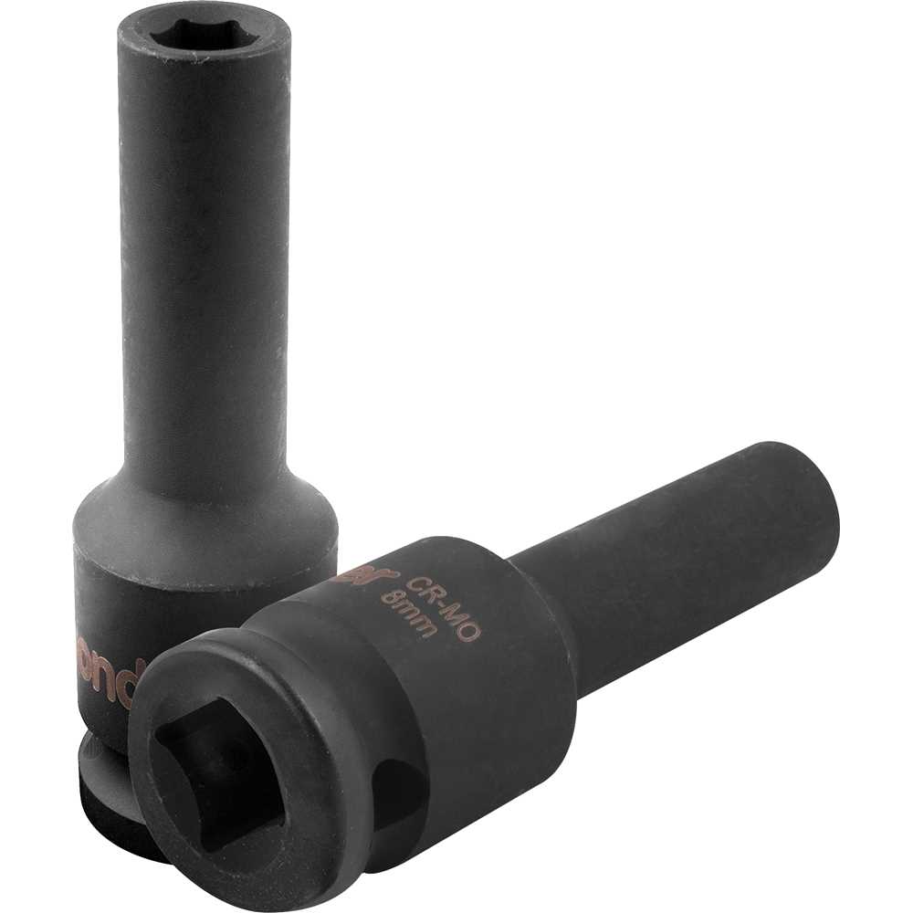 Soquete sextavado longo de impacto, 8 mm, encaixe de 1/2", VONDER