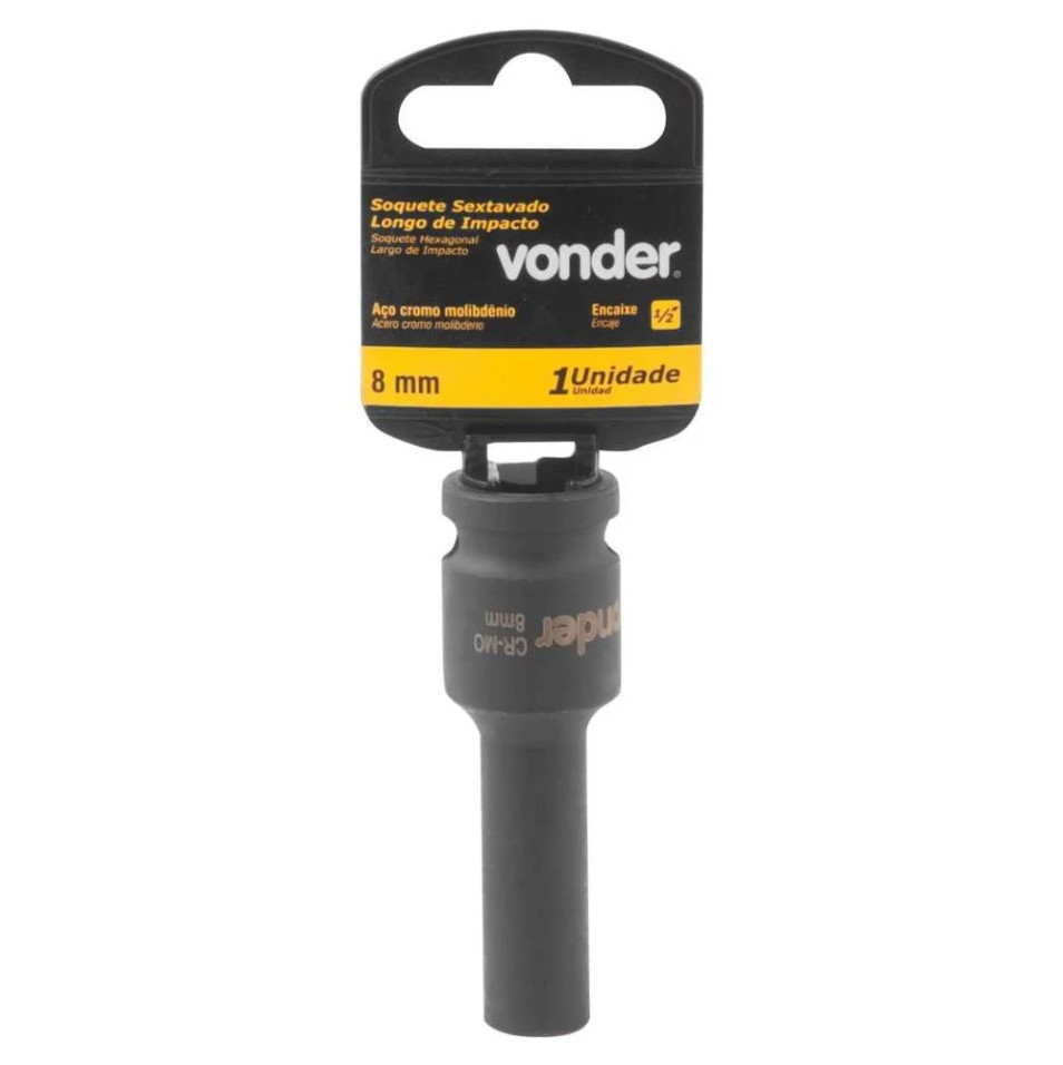 Soquete sextavado longo de impacto, 8 mm, encaixe de 1/2", VONDER - Imagem 2