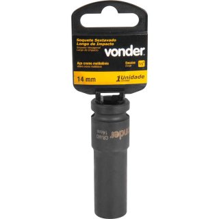 Soquete sextavado longo de impacto, 14 mm, encaixe de 1/2", VONDER