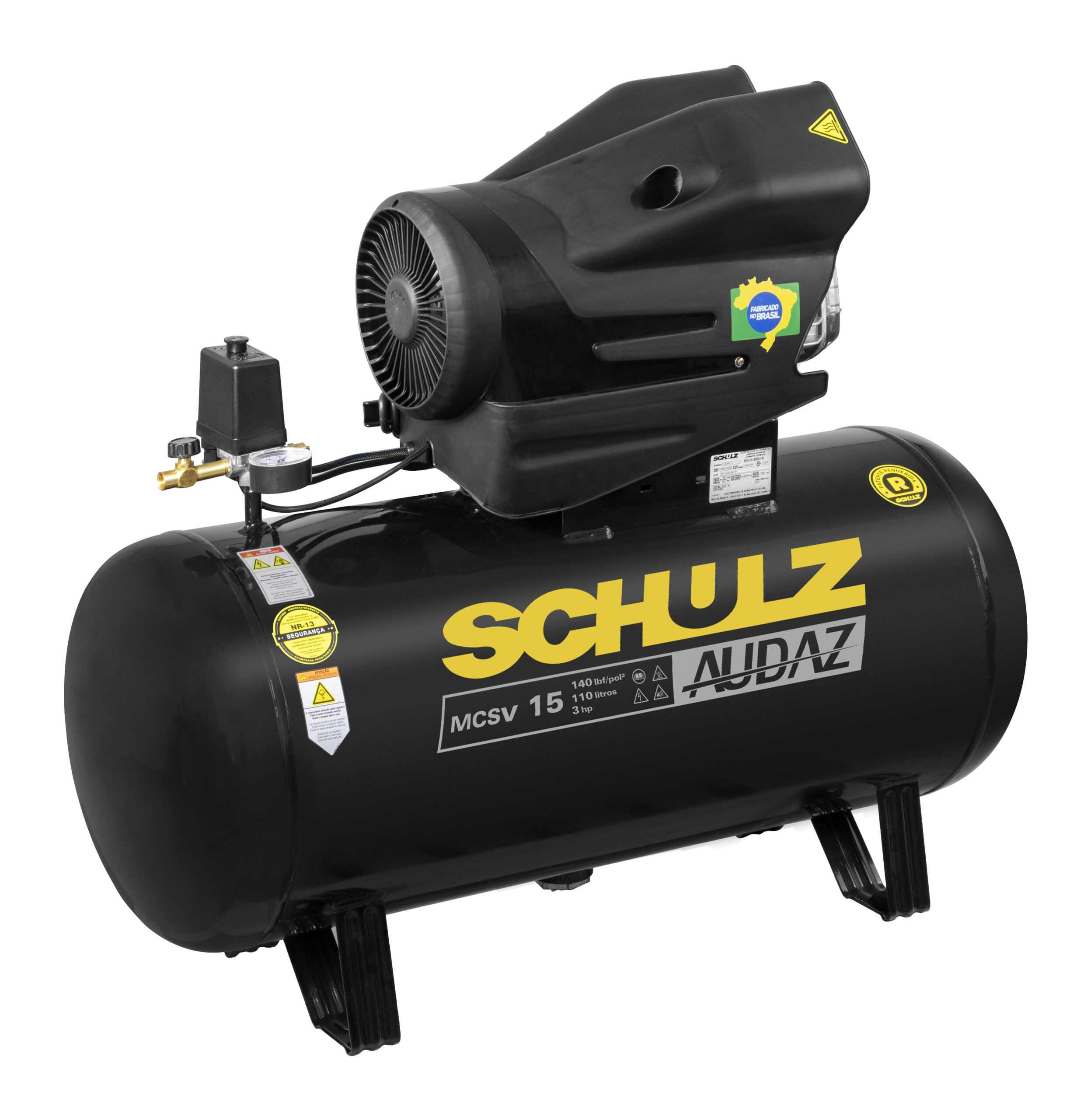 COMPRESSOR DE AR PISTÃO 15 PCM 110 LITROS 140 LBS MONOFÁSICO 220V MCSV 15/110L AUDAZ - SCHULZ