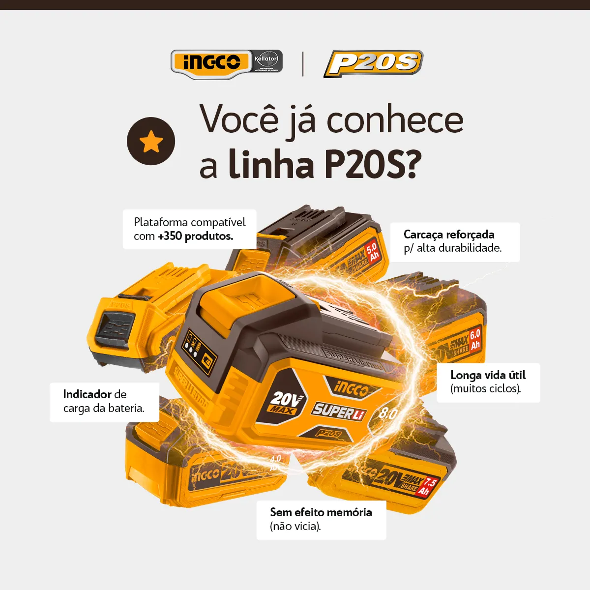 Combo 172 Peças BL INGCO 1/2" à Bateria 20V Linha P20S HKTHP41723-9 - Imagem 4