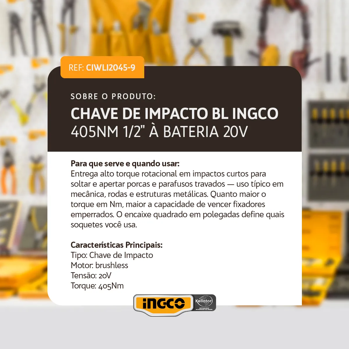 Chave de Impacto BL INGCO 405Nm 1/2" à Bateria 20V Linha P20S C/ 2 Baterias 2Ah CIWLI2045-9 - Imagem 6