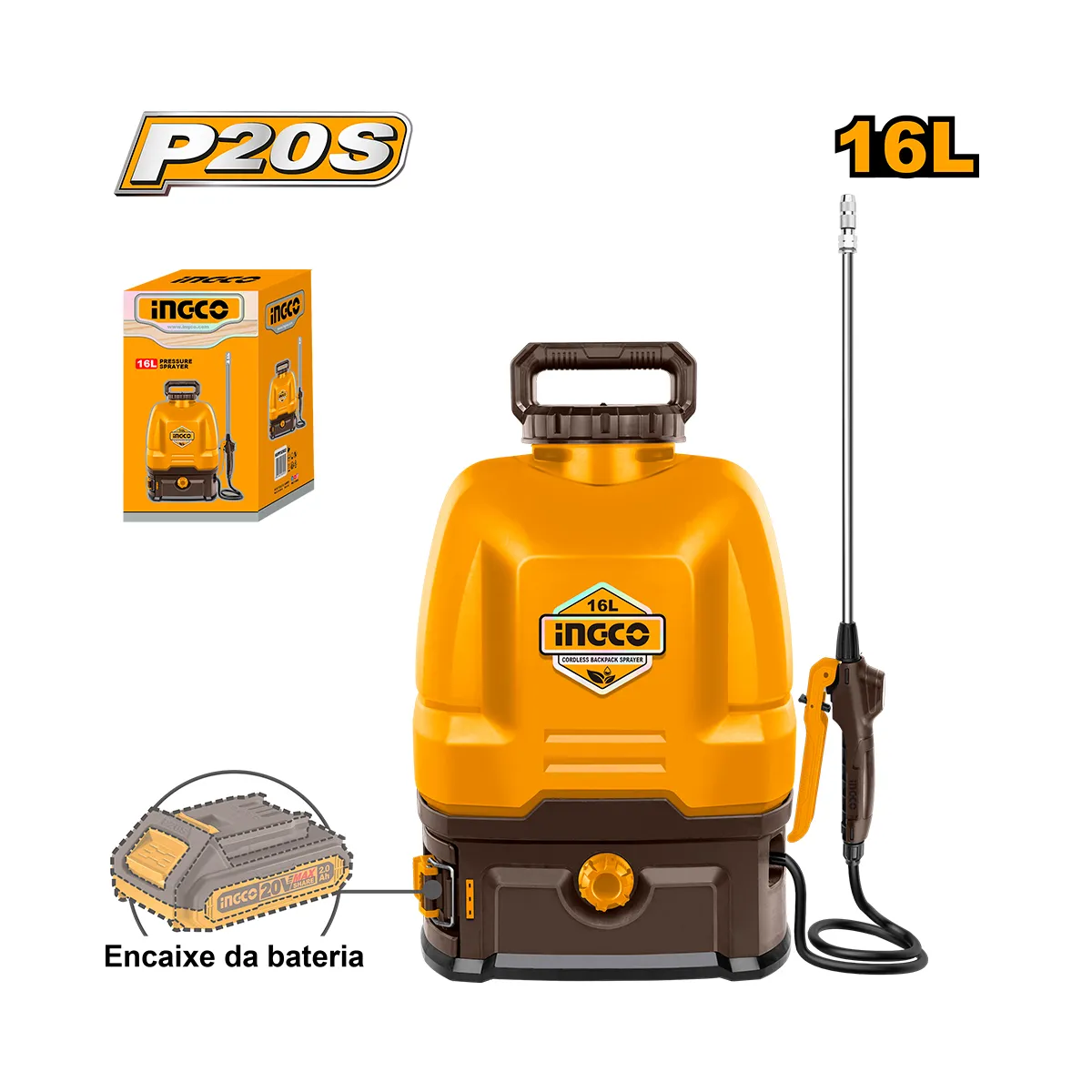 Pulverizador Costal INGCO à Bateria 20V Linha P20S S/ Bateria CSPLI2016 - Imagem 2