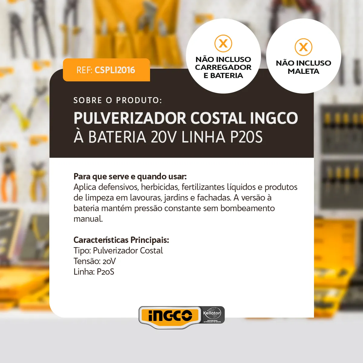 Pulverizador Costal INGCO à Bateria 20V Linha P20S S/ Bateria CSPLI2016 - Imagem 4