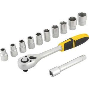 Jogo de Soquetes Sextavados com Encaixe de 1/2", 10 mm a 24 mm, com Catraca, 12 Peças Vonder