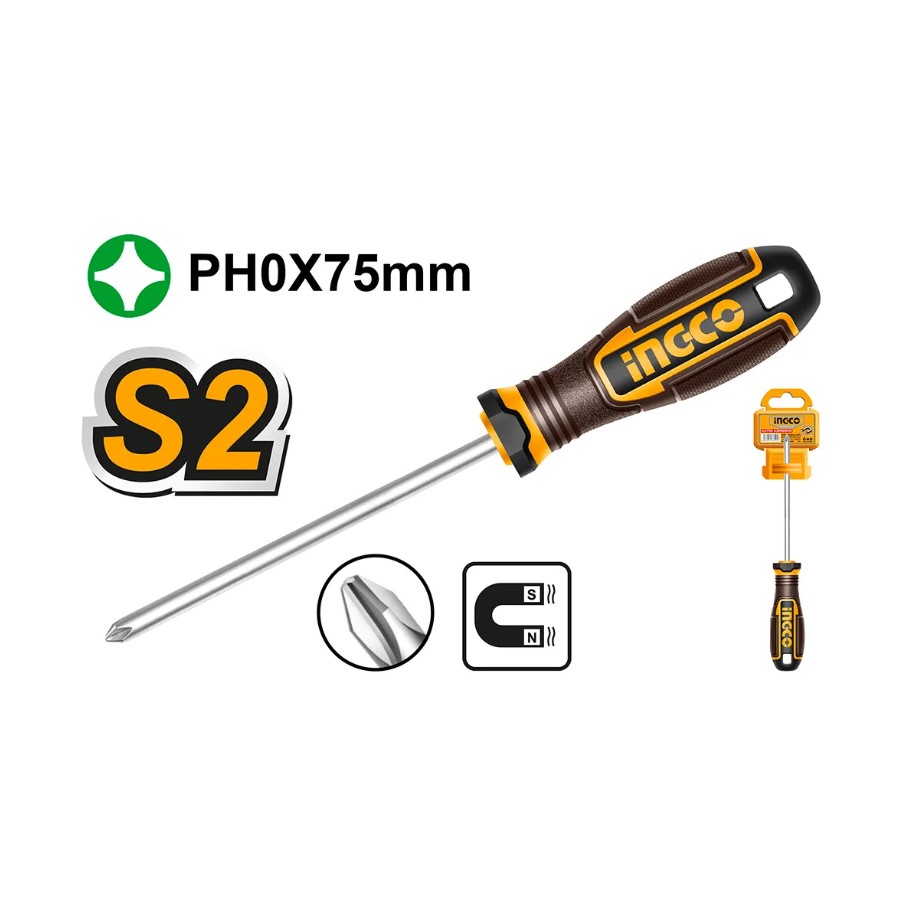 CHAVE PHILLIPS PH0 X 75 MM EM AÇO S2 DE ALTA RESISTÊNCIA - INGCO HSDPH0075 - Imagem 2
