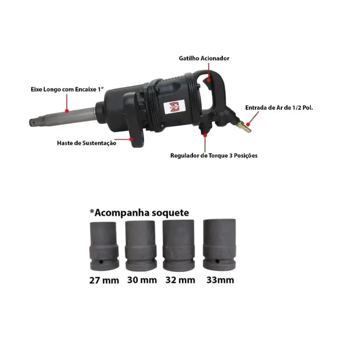 Chave de Impacto Pneumática Sigma Sgt - 0563 1" Longa 3200rpm 367kgf.m - Imagem 5
