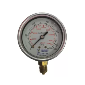 Manômetro de Pressão 1/4" Vertical 7600 Lbf/cm² 530 Bar Com Glicerina