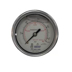 Manômetro de Pressão 1/4" Horizontal 8000 Lbf/cm² 530 Bar Com Glicerina