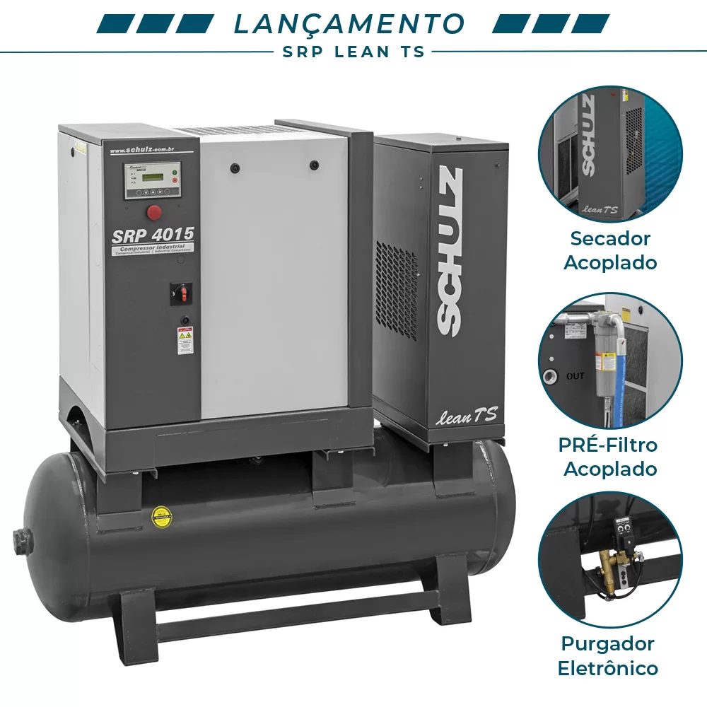 Compressor de ar Parafuso Schulz SRP 4015 Lean TS 260Lts Com Pre Filtro e Secador Acoplado 380V