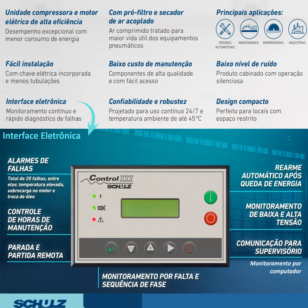 Compressor de ar Parafuso Schulz SRP 4015 Lean TS 260Lts Com Pre Filtro e Secador Acoplado 380V - Imagem 4