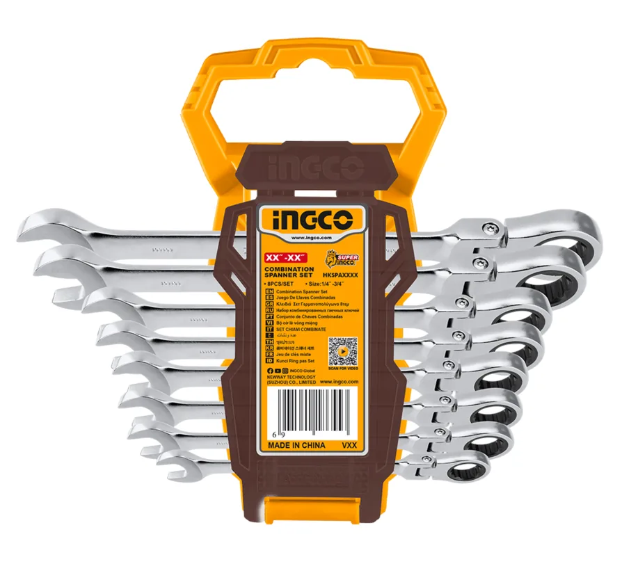 Jogo Chave Comb. Catraca Flex 8 A 19mm Hkspar1083 Ingco - Prateado