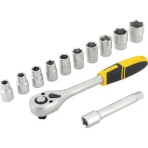 Jogo de Soquetes Sextavados com Encaixe de 1/2", 10 mm a 24 mm, com Catraca, 12 Peças Vonder